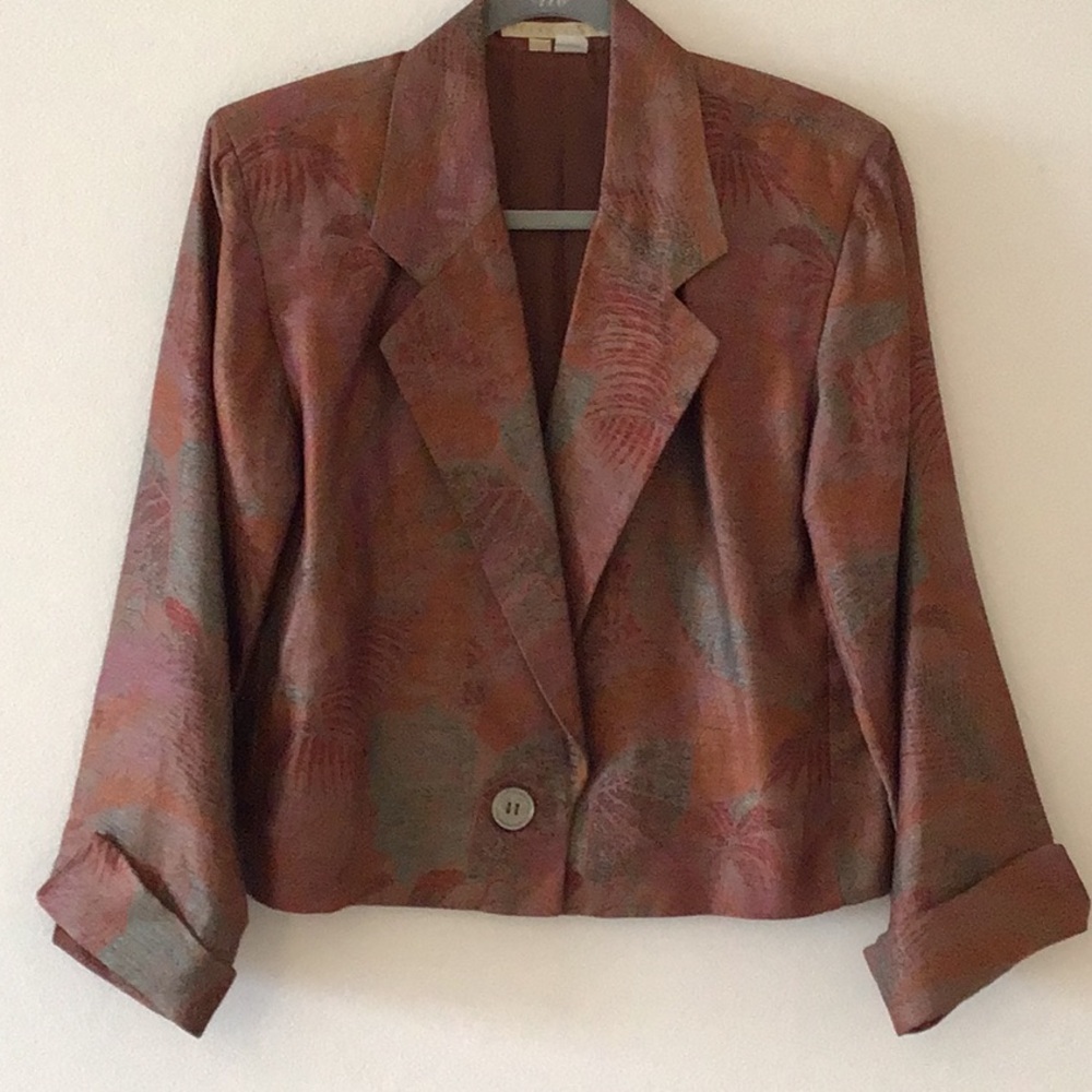 Perry Ellis Cropped Damask Linen Jacket Size 4